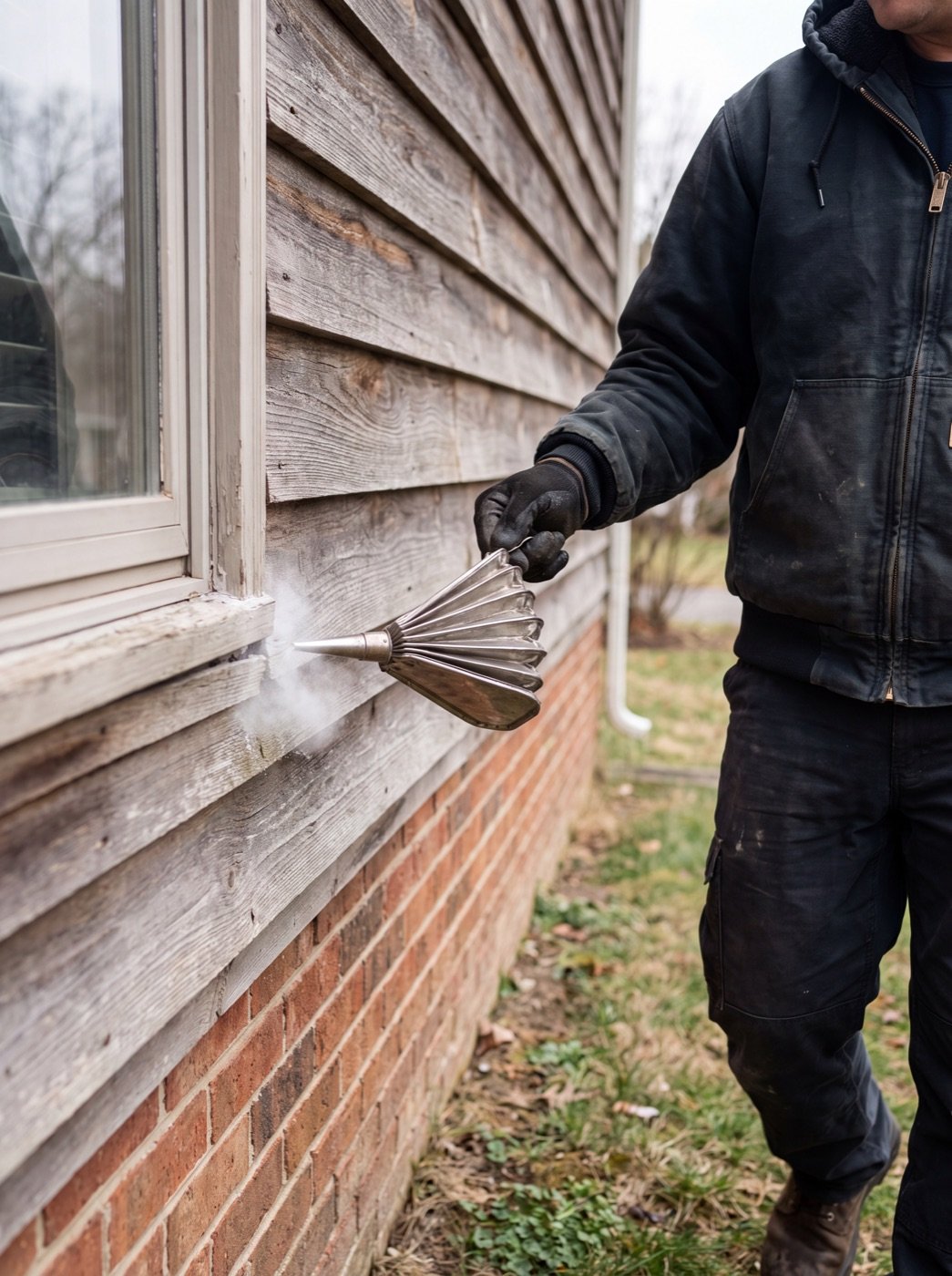 Technician applying dust into a crack and crevice